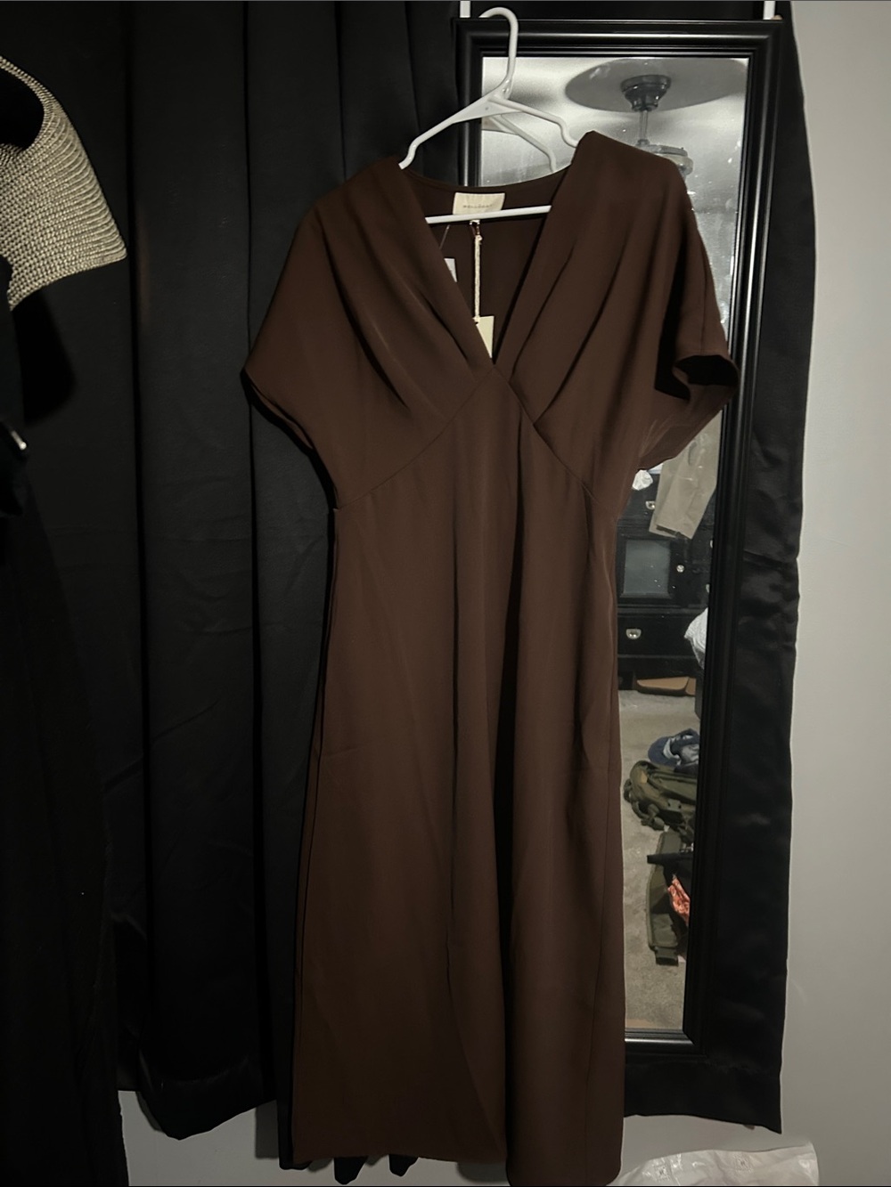 MELLODAY Brown V-Neck Midi Dress
